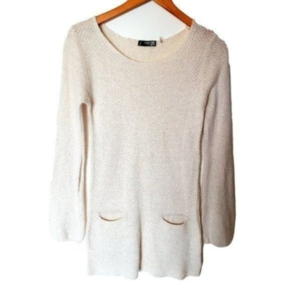 Mak B. Angora Blend Cream Tunic‎ Sweater Pockets M Medium Soft